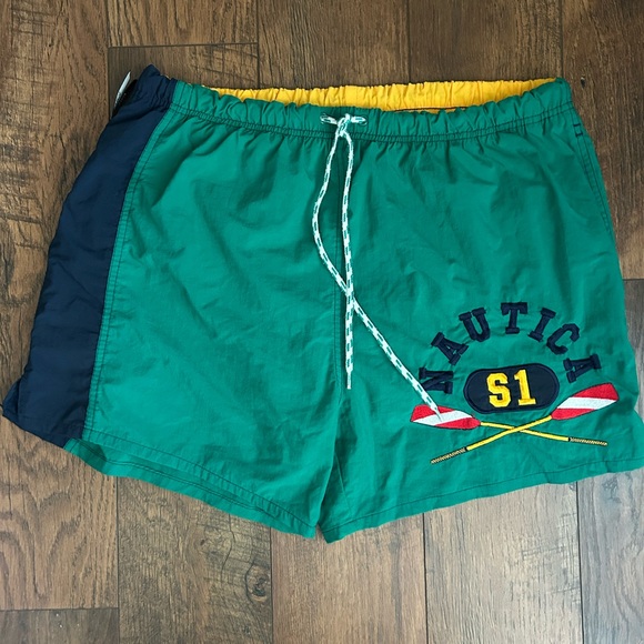 Vintage 90s Nautica Men’s Swim Shorts with Embroidered Logo - Picture 1 of 5